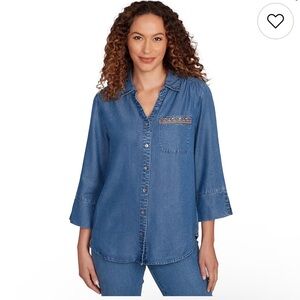 Women's El Paso Embroidered Butterfly Button Front Top